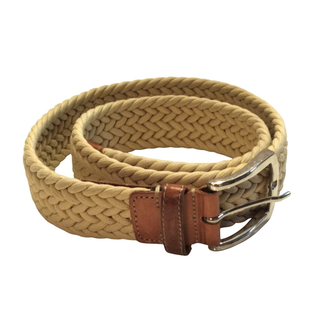 Vicomte Arthur Beige Braided Rope Belt Leather Trim Made in Italy 85cm Preppy